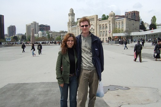 Marina and I on the square near the Main Railway station. On the right an entrance to the soviet era metro can be seen.