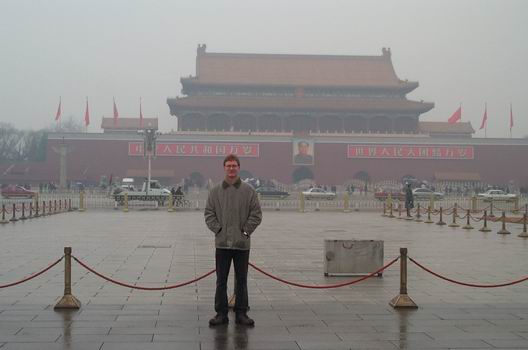 Me on the Tian'anmen square in front of gate leading to The Forbidden City. The letters on the left side of Mao means: "Long live the Peoples Republic of China" and the on the right: "Long live the harmoni between the people of the World". I have been there cool!