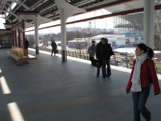 The Ulitza Sergeya Eizenshteina station where the depot is situated not far away - to the right of this picture. As you can see there isn't many people waiting for the train.