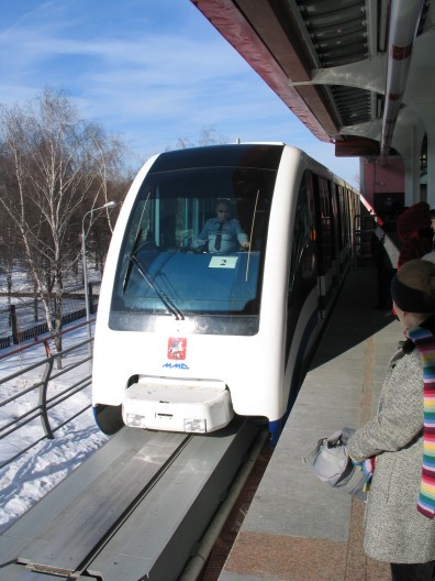 The front of the monorail train with the cabin for the train engineer.