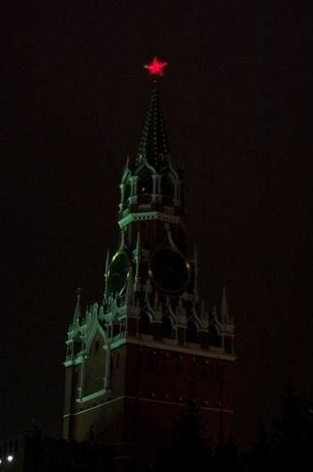 The Spasskaya tower of the Kremlin just next to the Red Square. Many people probably know the place from all the television stations background in front of the "our man in Moscow". Once upon a time there was a two faced eagle instead of the red star. The two faced eagle is Russias symbol.