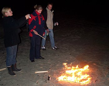 Henriette, Louise and Rasmus burning napalm on the West Coast of Denmark.