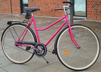 A beautiful pink Everton bicycle.