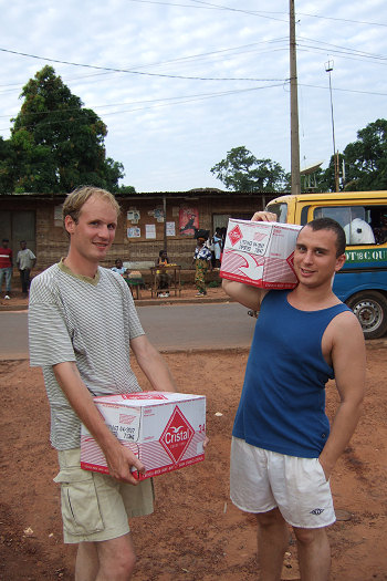 Finally we reached our destination: the Bandim district of Bissau. Here we met up with Thomas (right), a lab technician working for the Danish company ViroGates. The beer they were carrying was for a party some of the locals arranged in the evening... and partying was something the locals were good at! We danced a lot to loud local music.